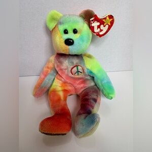 🌈 TY Beanie Baby “Peace” the Bear (1996) – Vintage Tie-Dye Plush